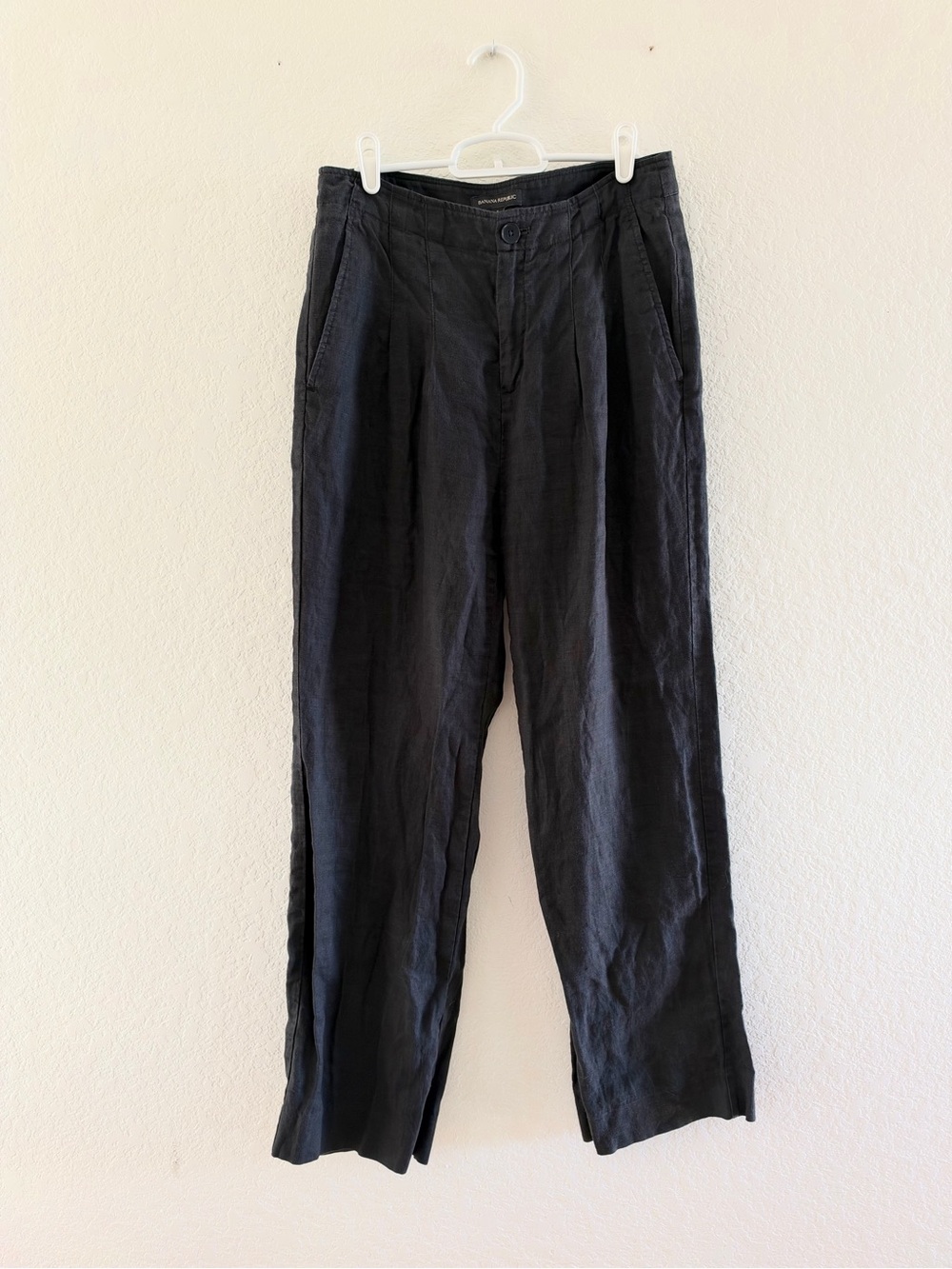 Banana Republic Black Linen Pleated Pants Trousers Sz 6 Minimalist Fall Wide Leg
